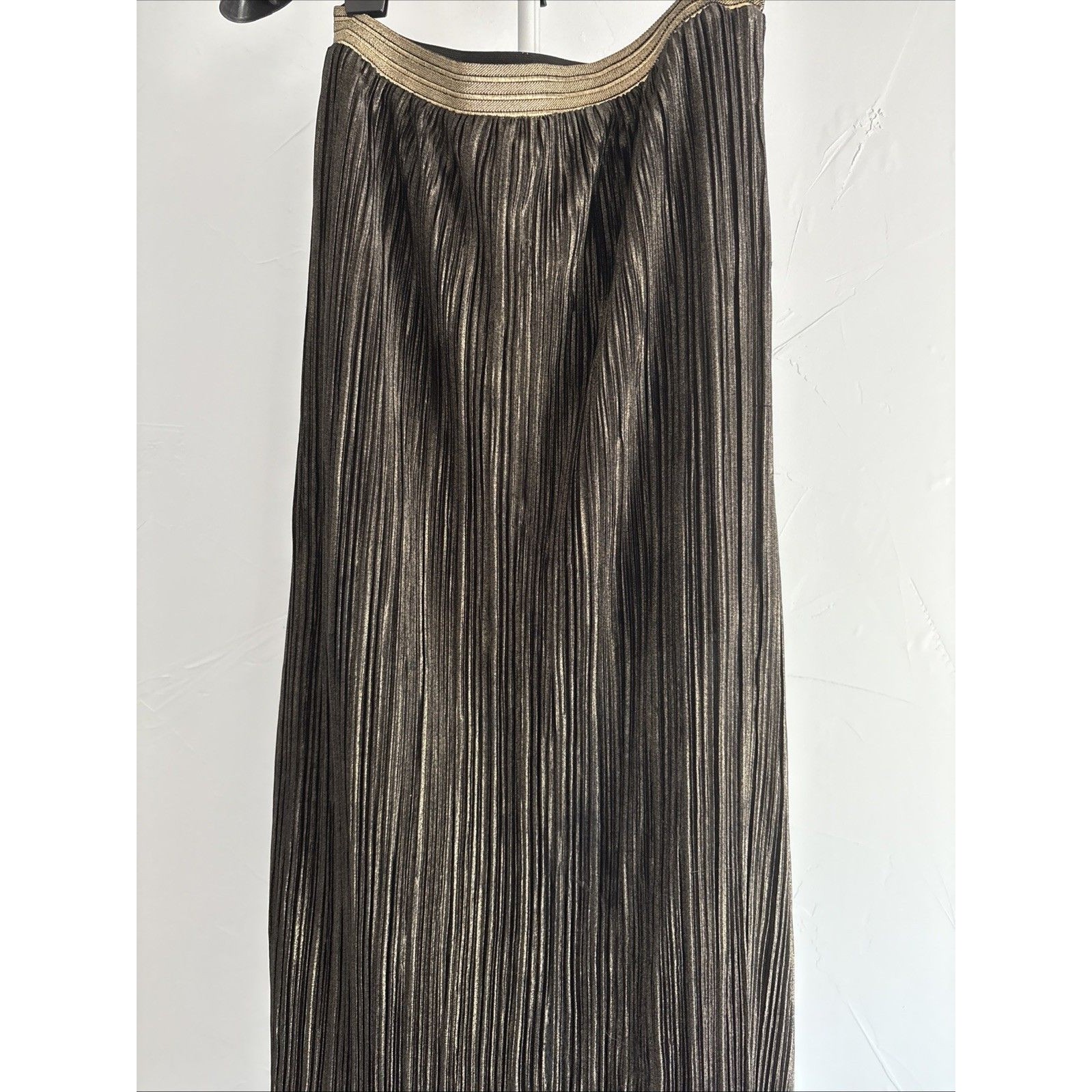 Skies Are Blue Metallic Pleated Gold Bronze Accordian Shimmer Maxi Skirt — image 2 of 8